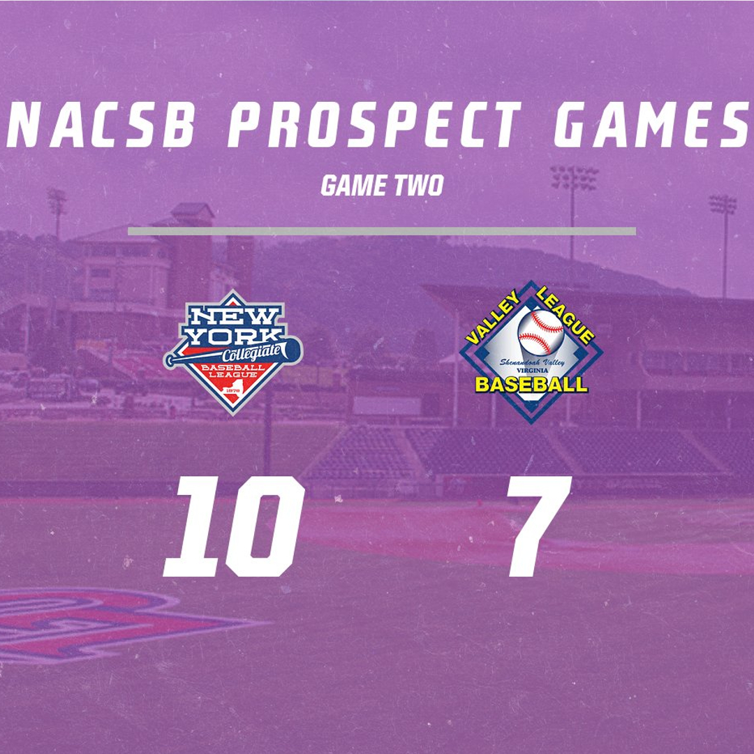 NACSB (@nacsbbaseball) on Twitter photo Game two is final in Lynchburg!
The prospects from <a href="/NYCBLbaseball/">NYCBL Baseball</a> earn their first ever Prospect Games win, holding off <a href="/VBLBaseball/">Valley Baseball League</a> for a 10-7 win!
<a href="/Djackson2100/">Daniel</a> (<a href="/WoffordBaseball/">Wofford Baseball</a>) drove in three runs to lead the NYCBL offense, while <a href="/KevinWorek/">Kevin Worek</a> (<a href="/LHU_baseball/">Lock Haven Baseball</a>) got the win. Game two is final in Lynchburg!
The prospects from <a href="/NYCBLbaseball/">NYCBL Baseball</a> earn their first ever Prospect Games win, holding off <a href="/VBLBaseball/">Valley Baseball League</a> for a 10-7 win!
<a href="/Djackson2100/">Daniel</a> (<a href="/WoffordBaseball/">Wofford Baseball</a>) drove in three runs to lead the NYCBL offense, while <a href="/KevinWorek/">Kevin Worek</a> (<a href="/LHU_baseball/">Lock Haven Baseball</a>) got the win.