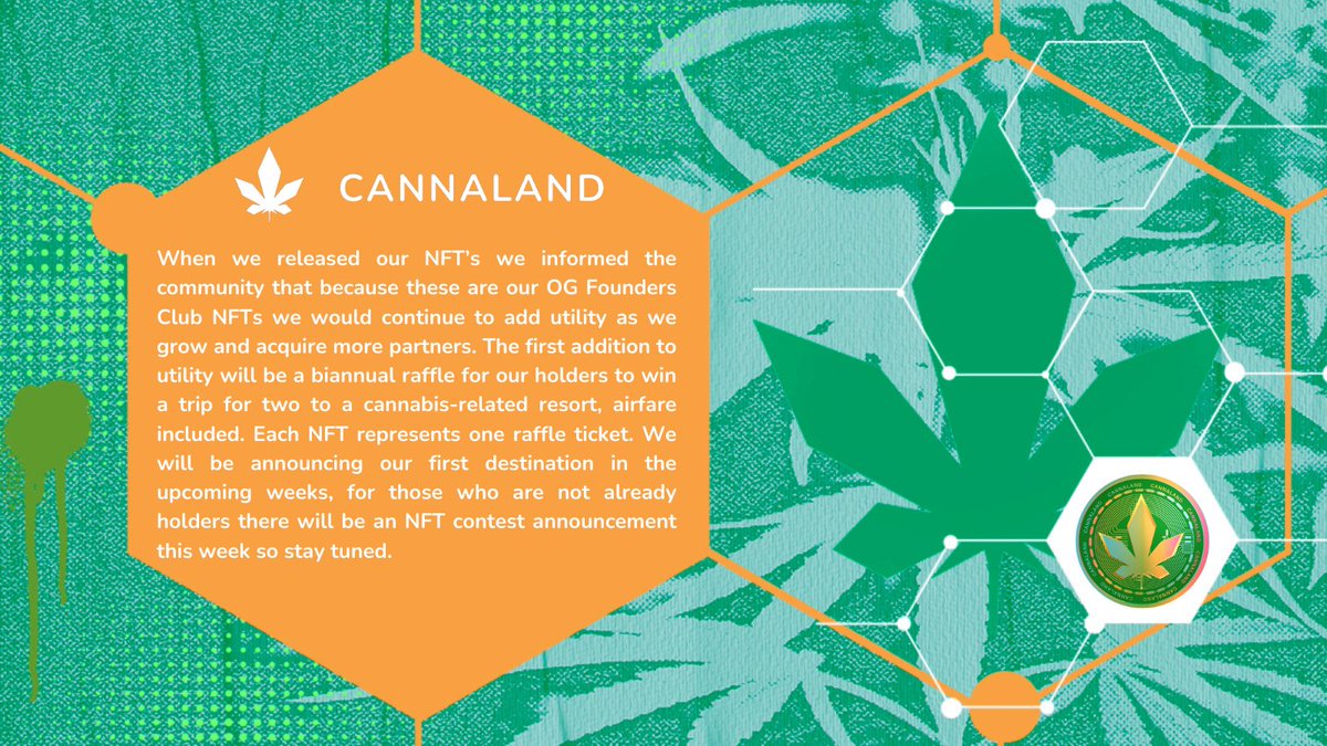 ✈️ New OG Founders Club Utility: Biannual trip for 2 to a Cannabis-related resort.

#NFTs #Cannaland #NFTCommunity