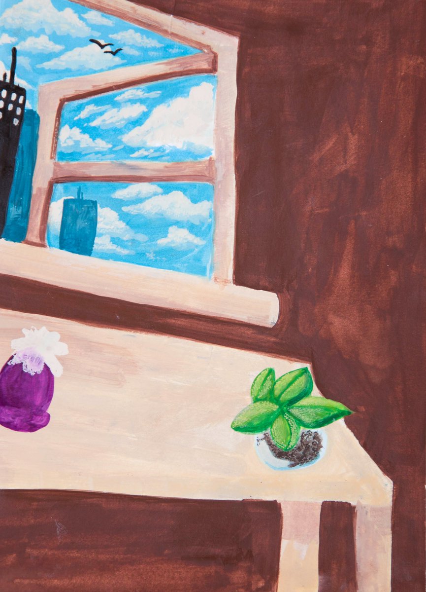 #UrbanGardenDreams #StudentCommunityArt
Some student artists offered small and personal spaces with plants as their perfect urban garden. Kate Valleroy's student Sydnie at Grand Center Arts Academy featured a tiny little houseplant in her paint & collagraph artwork, URBAN GARDEN.