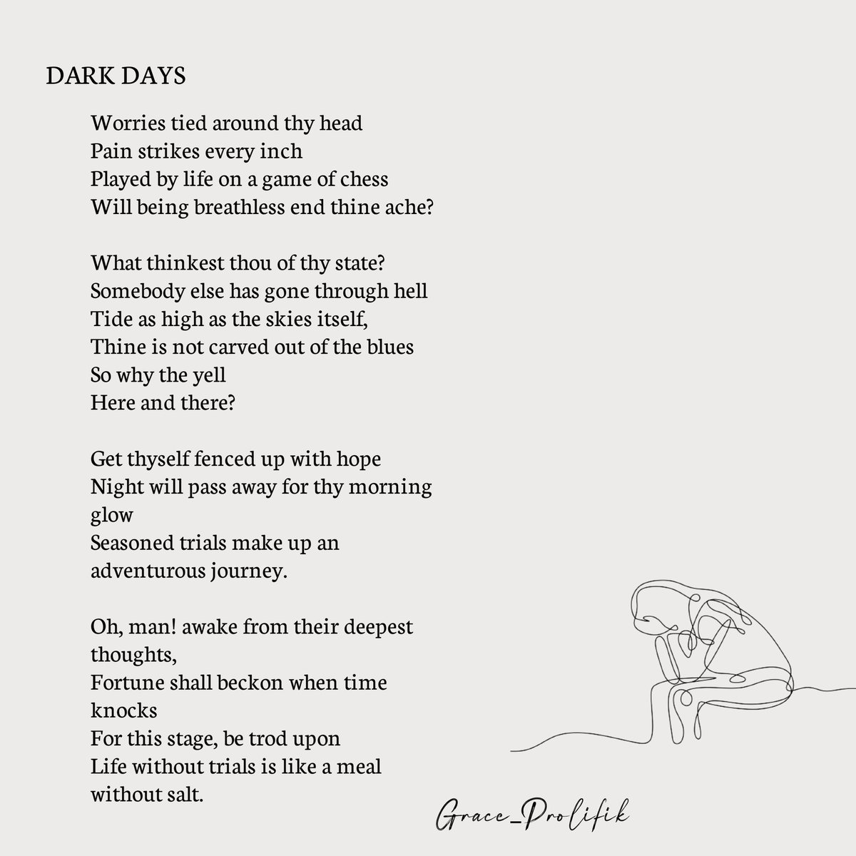 ❤Day 26: DARK DAYS.

#the365wm #the365writingmarathon #poetry  #poems #poetrylovers #Literature #LiteraturePosts #WritingCommunity #writersoftwitter