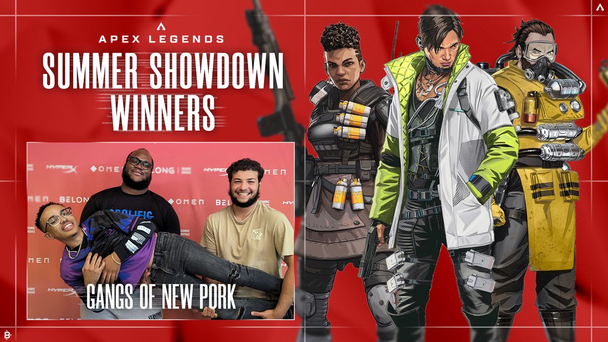 Belong Gaming Arenas (@belongarenas) on Twitter photo Presenting your <a href="/PlayApex/">Apex Legends</a> Summer Showdown champions!
Congrats to Gangs of New Pork for closing out the month with a win at our biggest Apex Legends LAN of the season!
🥇 <a href="/Ghanemy6/">Ghanemy</a>
🥇 <a href="/itzZaytoven/">INF iTzZaytoven</a>
🥇 <a href="/iiWaRRiioR/">iiWaRRiioR</a>
A big thanks and GG's to all competitors! Presenting your <a href="/PlayApex/">Apex Legends</a> Summer Showdown champions!
Congrats to Gangs of New Pork for closing out the month with a win at our biggest Apex Legends LAN of the season!
🥇 <a href="/Ghanemy6/">Ghanemy</a>
🥇 <a href="/itzZaytoven/">INF iTzZaytoven</a>
🥇 <a href="/iiWaRRiioR/">iiWaRRiioR</a>
A big thanks and GG's to all competitors!