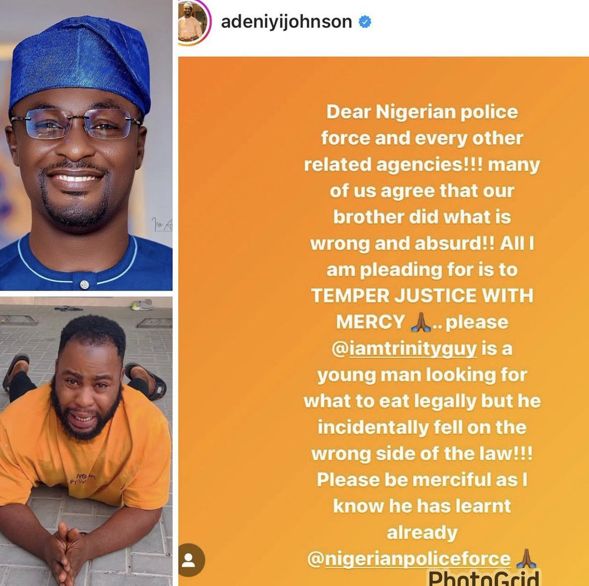 nollywoodonset's tweet image. Nollywood actor #AdeniyiJohnson appeals to authorities on skit maker #TrinityGuy travails. Actor #UcheMaduagwu responds.

#nollywoodonset #nostv