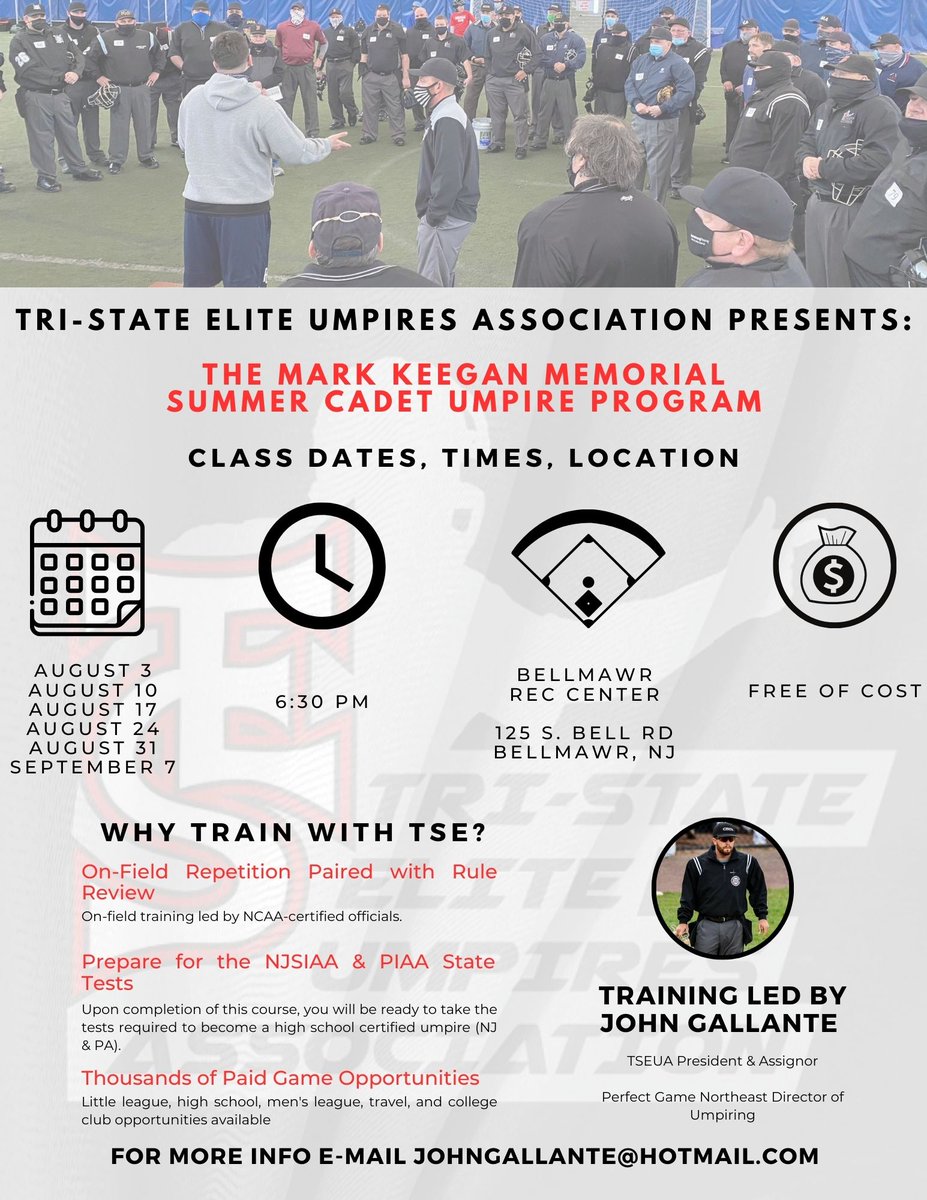 No matter what part of the state of New Jersey you're from, we have an option for you. 100% free hands on training by NCAA and former professional umpires that will certify you to umpire beginning in September 2023.