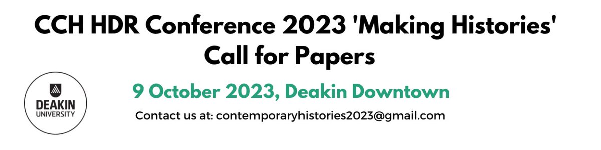 Ana Rosa Marginson (@anamarginson) on Twitter photo #callforpapers Excited to announce that the Centre for <a href="/Contemp_History/">ContempHistories</a> at <a href="/Deakin/">Deakin University</a> are holding our first HDR Conference this October, with the theme of 'Making Histories'. Proposals due JULY 14. See link for details! #cfp
chrg.deakin.edu.au/2023/06/centre⦠#callforpapers Excited to announce that the Centre for <a href="/Contemp_History/">ContempHistories</a> at <a href="/Deakin/">Deakin University</a> are holding our first HDR Conference this October, with the theme of 'Making Histories'. Proposals due JULY 14. See link for details! #cfp
chrg.deakin.edu.au/2023/06/centreā¦