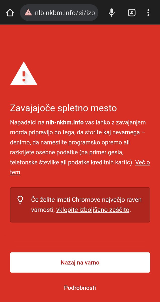 StefanBaebler's tweet image. Po današnji prijavi na #googlesafebrowsing zdaj na nevarnost že opozorita tako @firefox kot @googlechrome