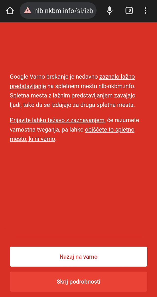 StefanBaebler's tweet image. Po današnji prijavi na #googlesafebrowsing zdaj na nevarnost že opozorita tako @firefox kot @googlechrome