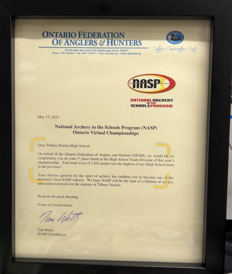 Congratulations to TDHS Titans Archery Team 2023. Coach Newham inspired 15 students to never give up. The NASP Championships Tournament. Had over 400 participants. J.S. placed  2nd and A.J. finished 4th. Congratulations TDHS  and Coach  Brad Newham. 
<a href="/tdhstitans/">TDHS</a> <a href="/LKDSB/">Lambton Kent DSB</a>