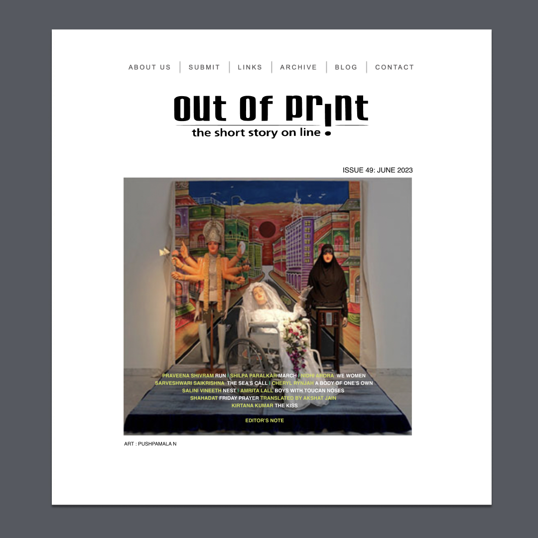 Out of Print 49 is an edition that illuminates the essential complexity of human beings. Characters must confront prejudice, dishonesty and the difficulties of exercising autonomy over their bodies. Cover art 'Triptych' by Pushpamala N. 

Read : outofprintmagazine.co.in