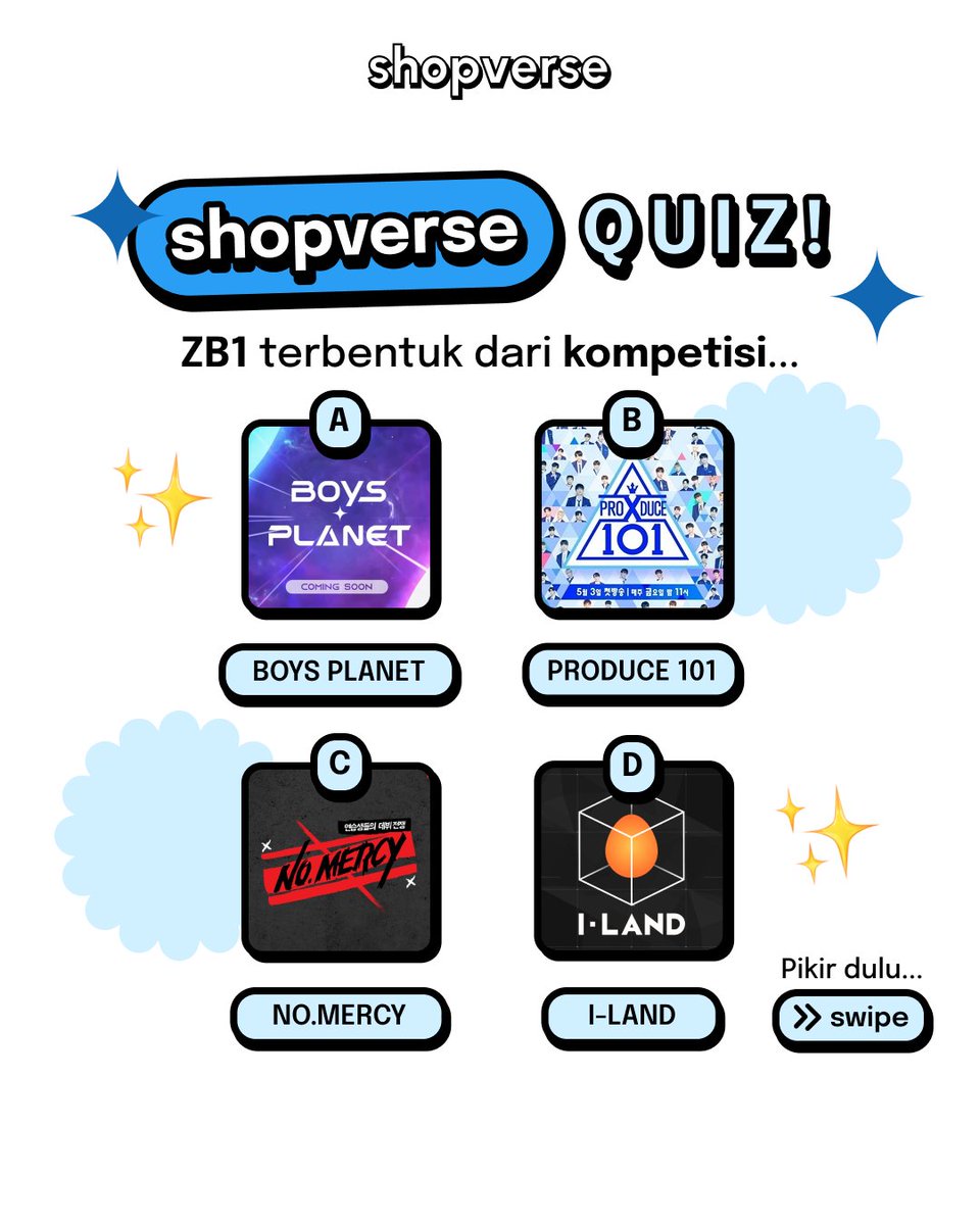 shopverse_id's tweet photo. #ShopverseQuiz Debut ZB1🤩

ZB1 tuh terbentuk dari kompetisi apa sih?
Jawab di komen~

#kpopina #kpopmerchmurah #kpopmerch https://t.co/Efnc3m9Sz6