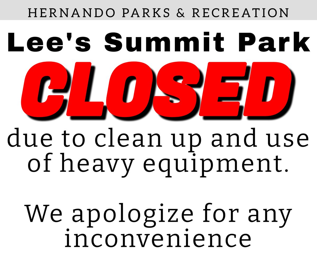 We will close the park tomorrow for clean up.  Thank you for your patience.