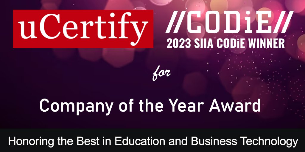 uCertify's tweet image. Big News! @uCertify won the #CODiE Company of the Year Award. 

#SIIA #CODiE2023 #CODiEAwards #EducationTechnology #BusinessTechnology