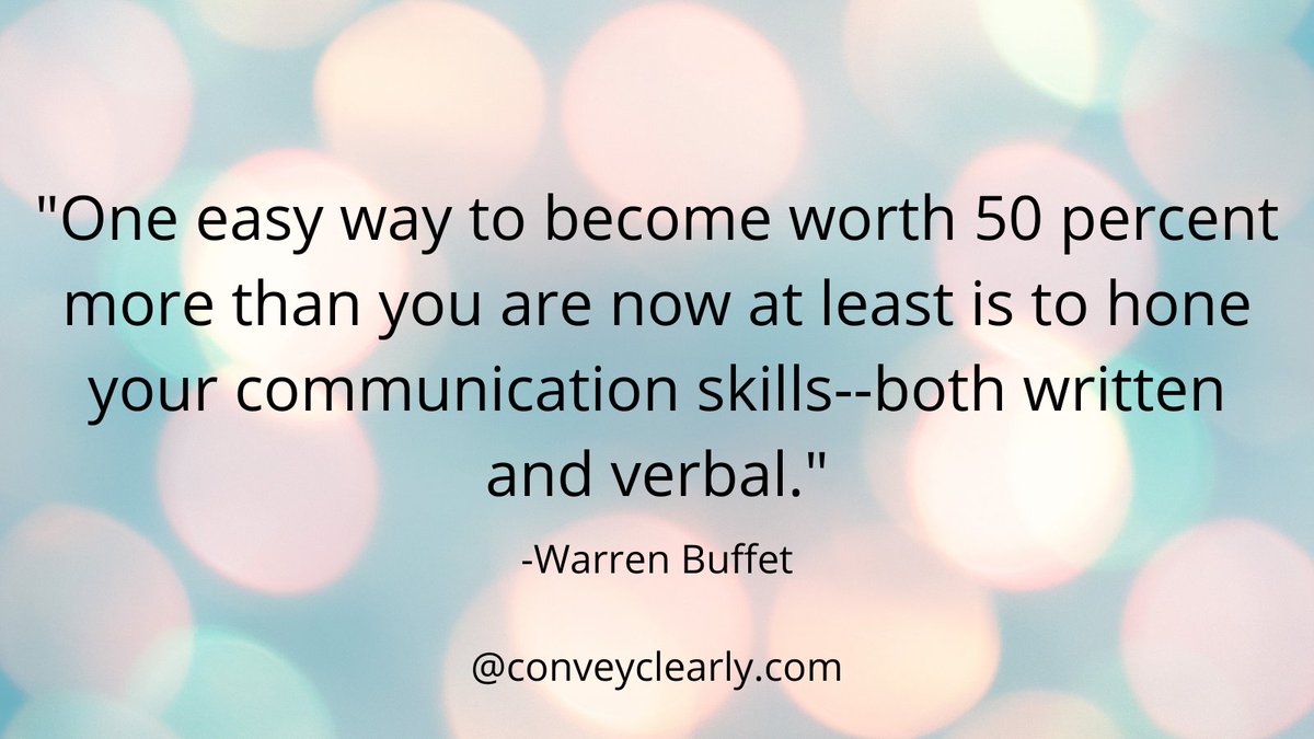 ConveyClearly's tweet photo. π°
"One easy way to become worth 50% more is to hone your communication skills."
Warren Buffet π°π°
https://t.co/duWsS0gi9g
#CommunicationSkills #WarrenBuffet #onlinecourses #speaker #speakertraining #soundincredible
https://t.co/9bcKROudY1