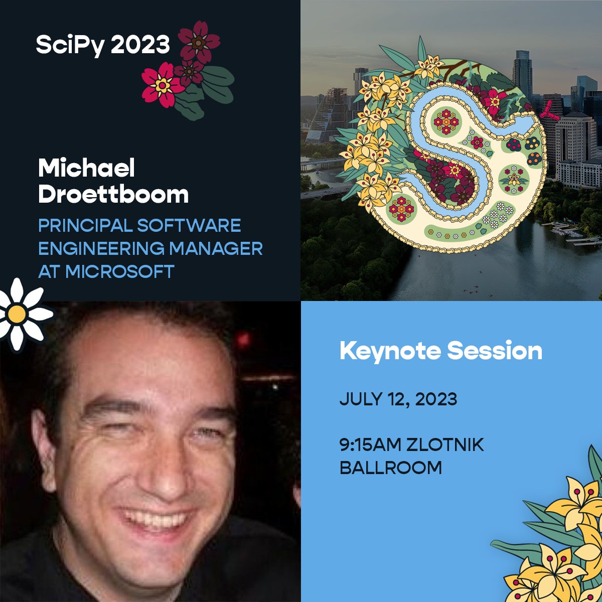 SciPyConf's tweet image. Starting with our Keynotes🚀
Michael Droettboom will be joining us at 9:15am on 7/12! As Principal Software Engineering Manager at Microsoft, leader of the #CPython Performance Engineering Team, & +25 years of experience contributing to #OS, it will be a session to remember 🤓🐍