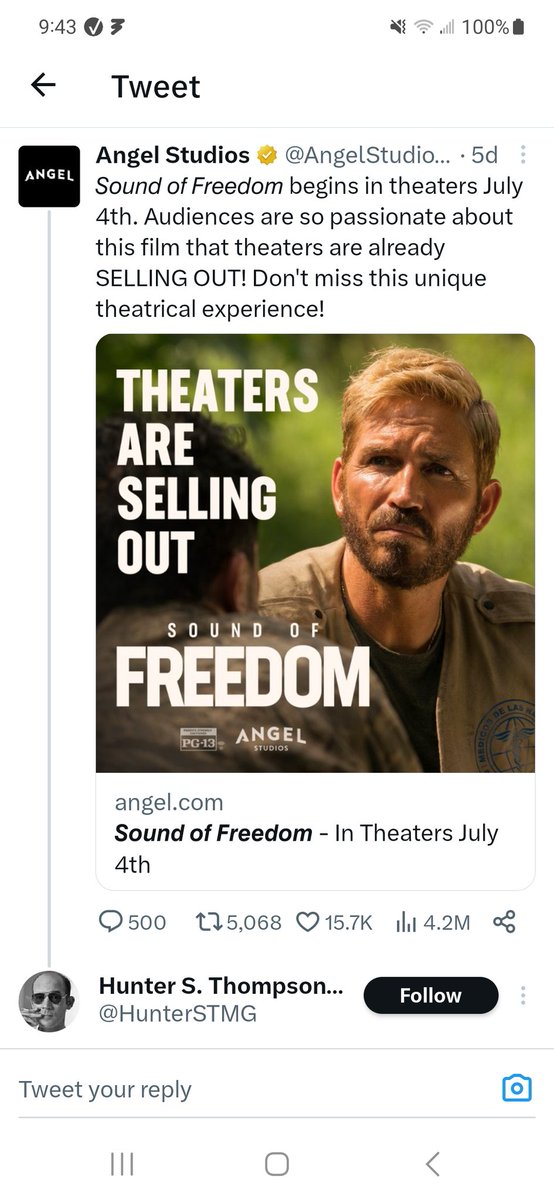 Criticizing a movie, those involved, or its advertising-- or just saying you're not going to watch it-- does not mean you support the thing the movie is against. Not watching Schindler's List does not equal Nazi Not watching this movie does not equal pedo sex trafficker.