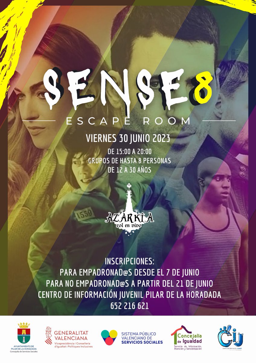 _Azarkia_'s tweet photo. 𝐄𝐬𝐜𝐚𝐩𝐞 R𝐨𝐨𝐦 𝐒𝐄𝐍𝐒𝐄 𝟖

Celebrada por el Día Internacional del orgullo LGTBIQ+🏳️‍🌈

📅 Viernes 30 de junio

🔑De 12 a 30 años

🕐Sesión de 50 minutos

🧐 De 15 a 20h

👉Grupos de hasta 8

📍 Lugar Centro de Información Juvenil (CIJ)

🆓 Actividad gratuita

966767799 https://t.co/zMhPCnHxhb
