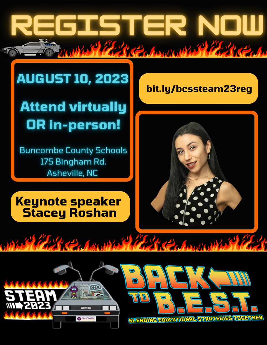 BCS STEAM is back! Join us August 10 for both virtual and in-person sessions on 🔥hot🔥 tools and topics, like #canvaedu #GsuiteEdu #VR AI in education, and more! Register today at bcssteam2023.sched.com

#edtech #edtechchat #STEM #STEAM #Edtools #buncombecountyschools