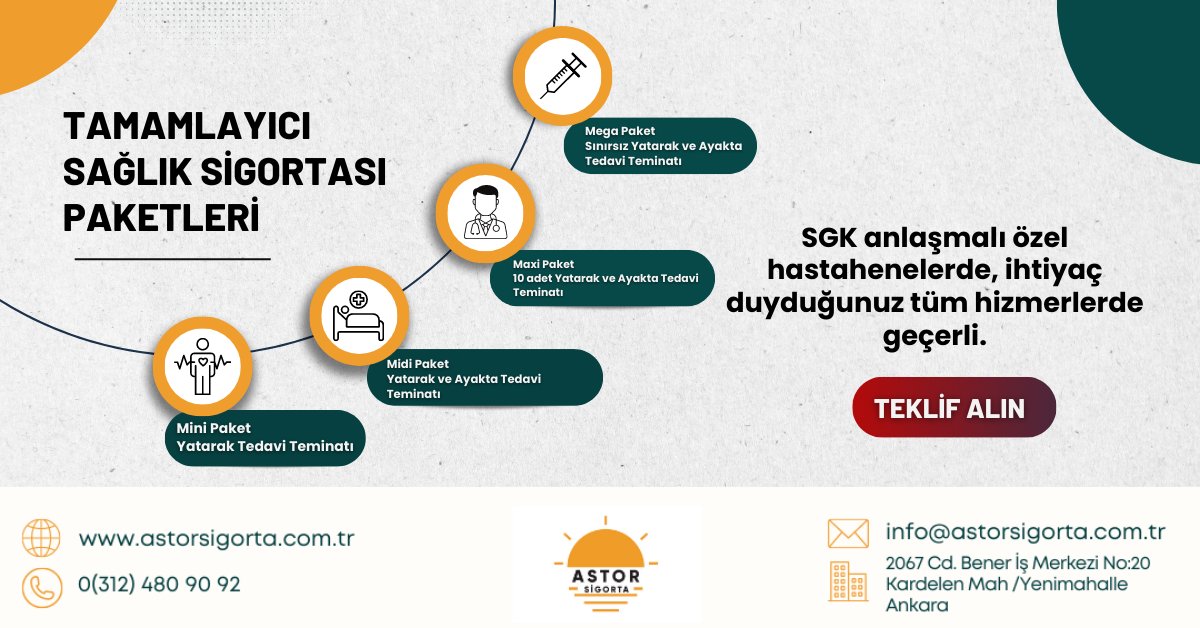 🏥 Astor Sigorta ile sağlığınızı güvenceye alın! 💪 Kendi ihtiyaçlarınıza göre şekillendirilmiş planlarımız ve uygun fiyatlarımızla, hayatın sürprizlerine karşı hep bir adım önde olun.👍

🔗astorsigorta.com.tr
📞(0312) 480 90 92

#tamamlayıcısağlıksigortası #TSS #astorsigorta