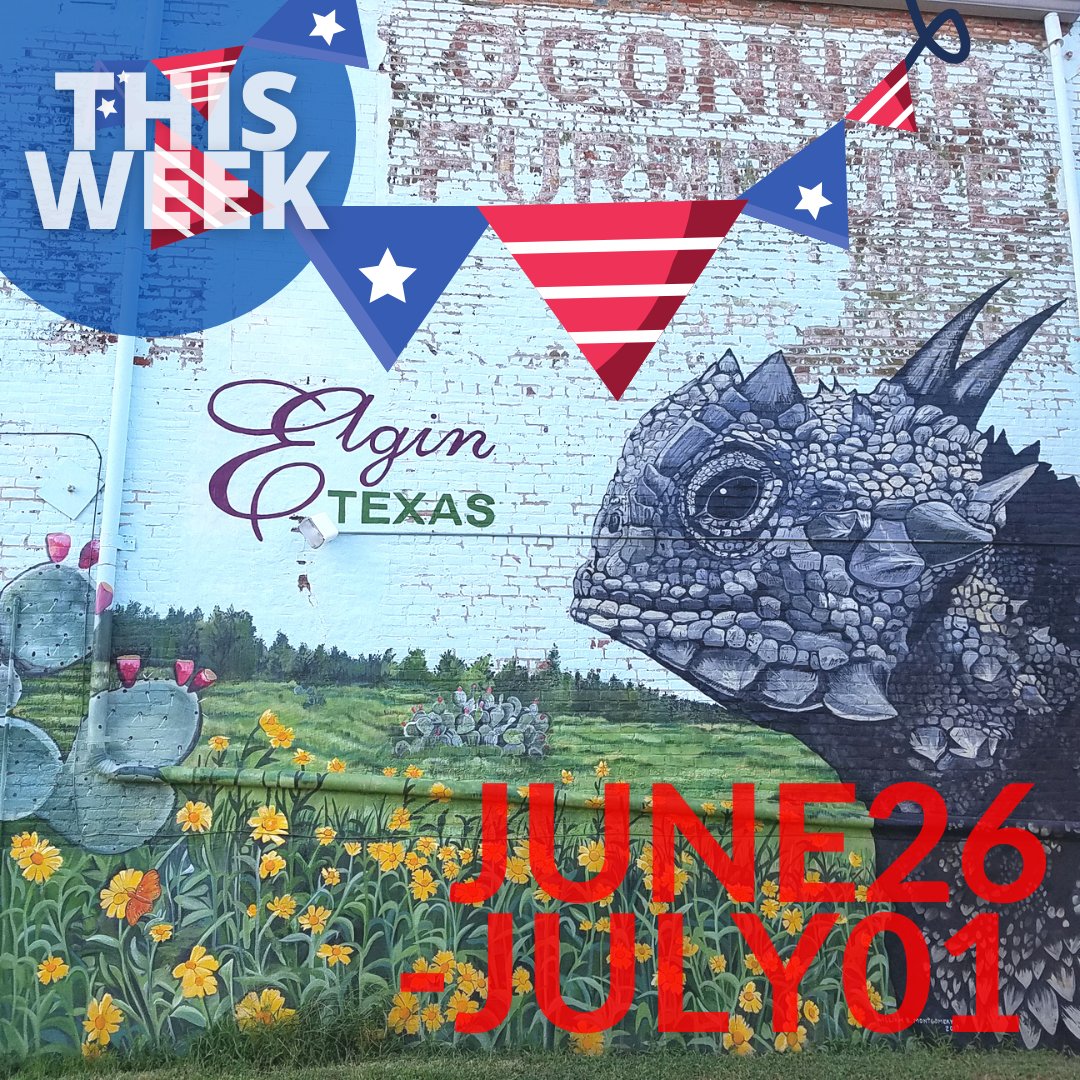 MyElginTX's tweet photo. This week in Elgin enjoy the outdoors by visiting the pool daily, take a stroll in the park Thursday at the Farmers' Market, Friday, bring your family and friends to an evening concert in the park with the Peterson Brothers! Saturday, celebrate the 4th at the VFW with fireworks! https://t.co/tAcUGEgKI6