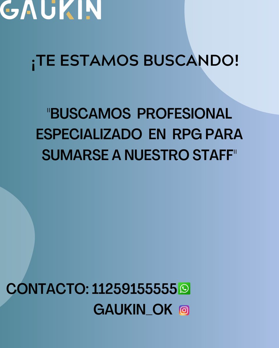 GAU_Ralvarez's tweet photo. Twitter es servico.
Estamos buscando desde Gaukin, profesional en RPG que se quiera sumar.
Estamos en zona Nuñez.

Compartan, hasta que pueda encontrar mi candidato ideal https://t.co/EPKDGTcxTC