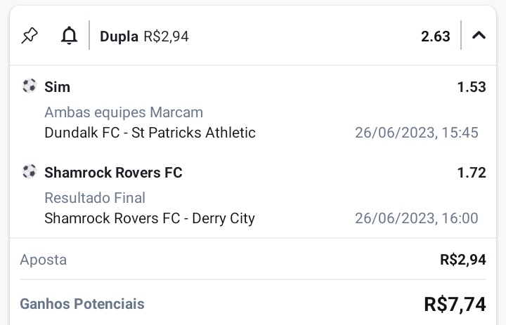 AjotaTips's tweet photo. 26/06/2023 -- Segunda
🤑OPERAÇÃO DUPLA 🤑
🇮🇪 Irlandês
Shamrock Rovers x Derry City
Dundallk x St. Patricks
🚨Casa/Ambas Marcam
🔥ODD 2.63
💵3% ou 1u ou 0,5u
⚠️Aposte com responsabilidade⚠️
#Betano
#DicasdeApostas
#Tips #TipsFree
#ApostasEsportivas
#TradeEsportivo https://t.co/I8ymqEY5PN