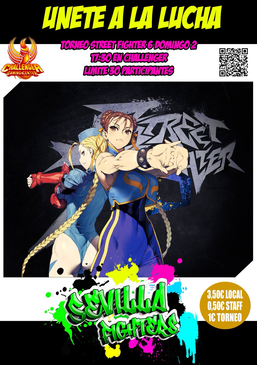 sevillafgc's tweet photo. Participa en nuestro 2° torneo presencial de #StreetFighter6 en @Challenger_GC 

📅 02/07 Domingo

🕟 17:30 

💵 5€ (3,50 local, 0,50 staf, 1 premios)

🖥️ https://t.co/kU8gkRRSTH 

🏬  C. Virgen de Luján, 48, 41011 Sevilla 

🏆 Premios 60%, 30%, 10%

📝 https://t.co/Olqc3cCPcy https://t.co/4G58qU6L8E