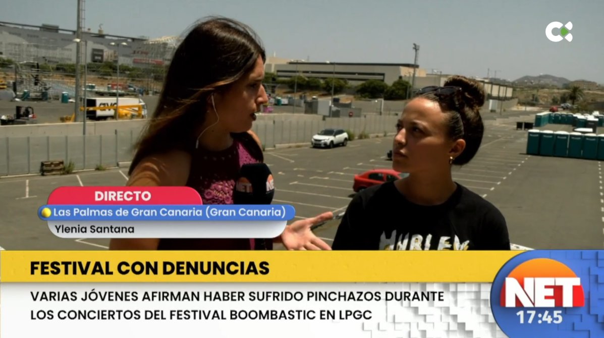 🟠 Festival con denuncias 

📌 Varias jóvenes afirman haber sufrido pinchazos durante los conciertos del festival Boombastic, en Las Palmas de Gran Canaria.

▶ Vídeo instagram.com/reel/Ct9hCvzOJ…