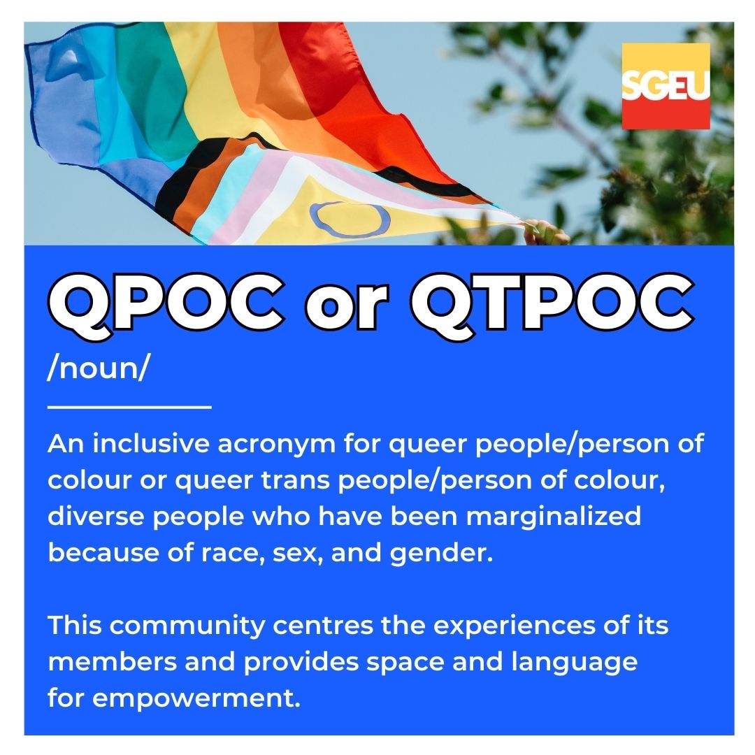 🏳️‍🌈Pride Glossary🏳️‍⚧️

Q is for QPOC or QTPOC.
/noun/

An inclusive acronym for queer people/person of colour or queer trans people/person of colour, diverse people who have been marginalized because of race, sex and gender.

1/2