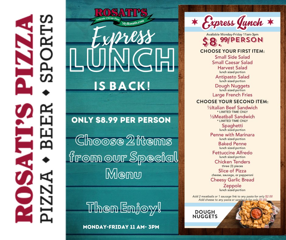 It's Back! 🙌
Our Express Lunch Menu?
For $8.99/ person choose 2 lunch sized items from our Special Menu!
Available Monday - Friday 11 am - 3 pm
(Dine in only, Not valid with other discounts)