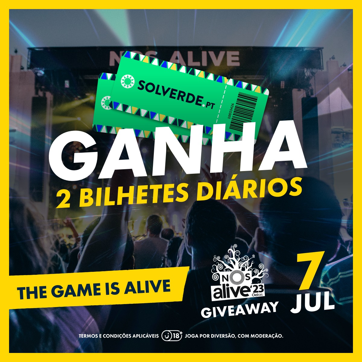 B24 (@b24pt) on Twitter photo The game is alive! Estamos a oferecer um bilhete duplo para o dia 7 de julho do NOS Alive. Só tens de:
➡️ Seguir <a href="/B24PT/">B24</a> e <a href="/solverdept/">Solverde.pt 🔞</a>
➡️ RT neste tweet
➡️ Identificar um amigo nos comentários The game is alive! Estamos a oferecer um bilhete duplo para o dia 7 de julho do NOS Alive. Só tens de:
➡️ Seguir <a href="/B24PT/">B24</a> e <a href="/solverdept/">Solverde.pt 🔞</a>
➡️ RT neste tweet
➡️ Identificar um amigo nos comentários