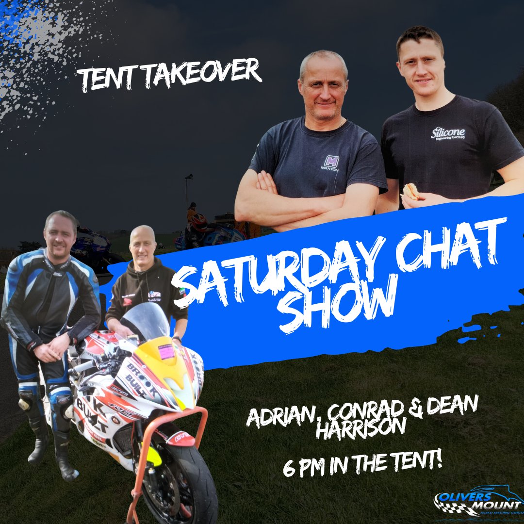After a great day of racing this Saturday, come join The Harrison family for a chat!

Conrad, Adrian and Dean Harrison!

6pm in the beer marquee this Saturday

Tickets oliversmount.ticketco.events/uk/en/e/2023_c… or on the gate

#chatshow #oliversmount #deanharrison #conradharrison #adrianharrison
