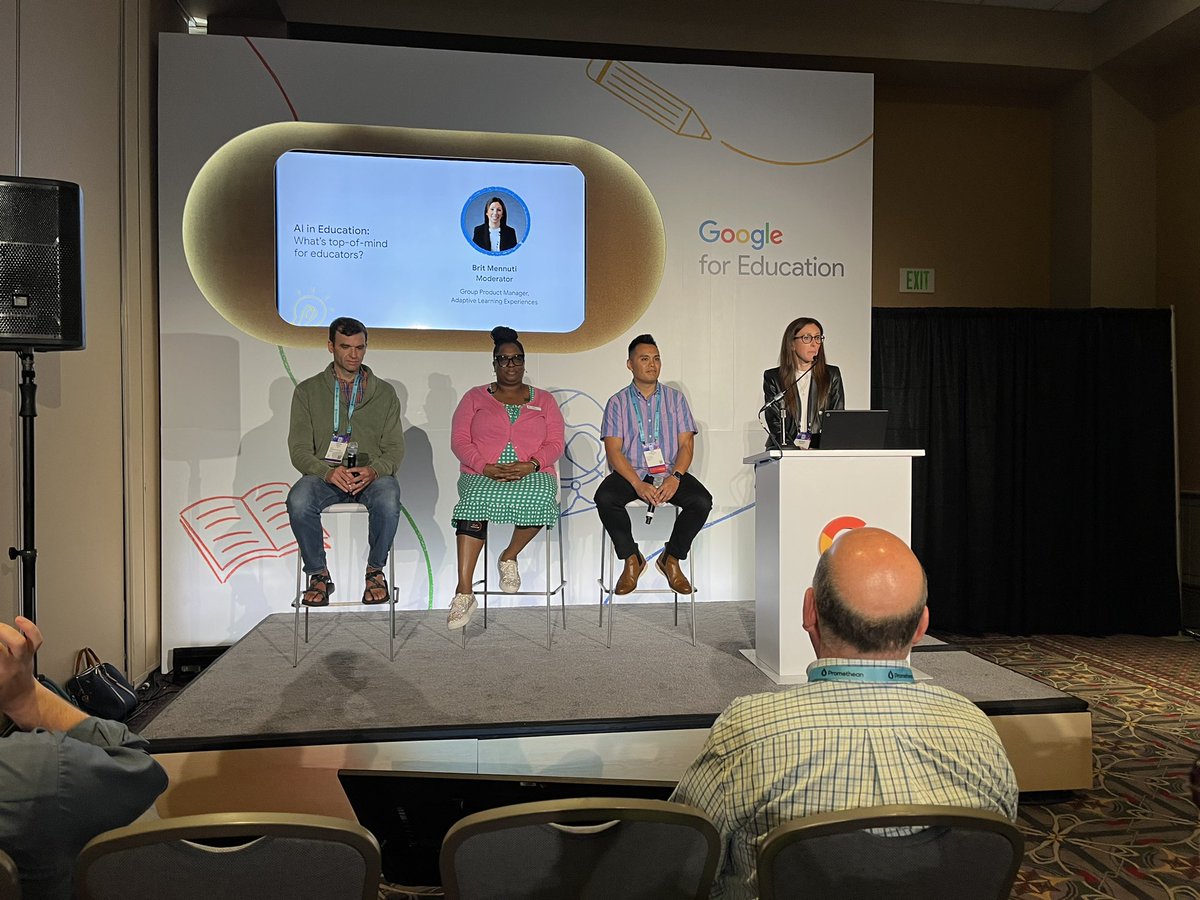 Excited to watch <a href="/projectrecess/">Santi</a> participate in a panel on AI in Education here at #ISTE23 in the <a href="/GoogleForEdu/">Google for Education</a> theatre!