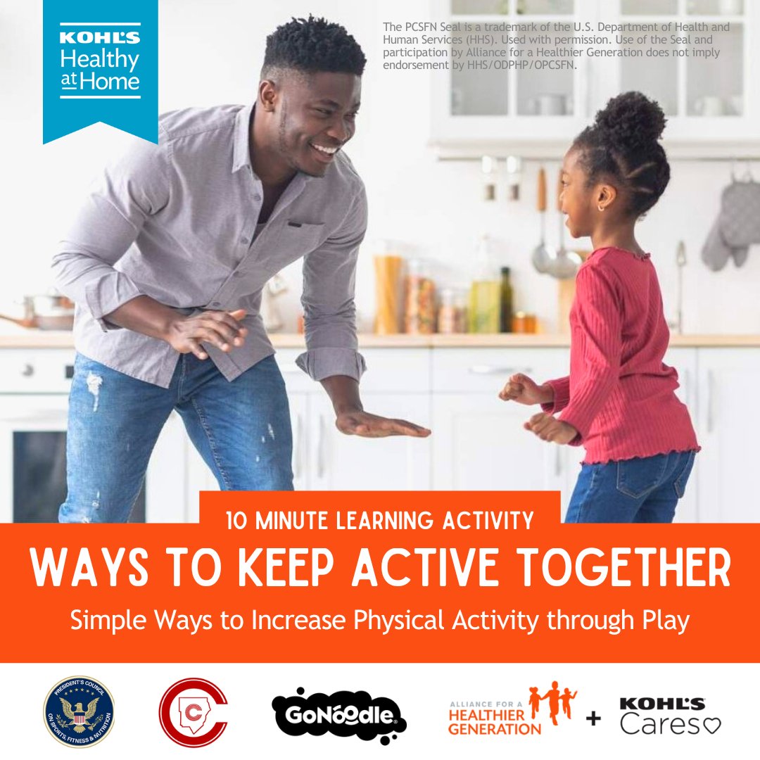 Discover new ways to stay active as a family this summer in this 10-minute learning activity. Watch on-demand to learn about the benefits of prioritizing movement and ways to foster play and physical activity year-round! bit.ly/3Juow9q #KohlsHealthyAtHome