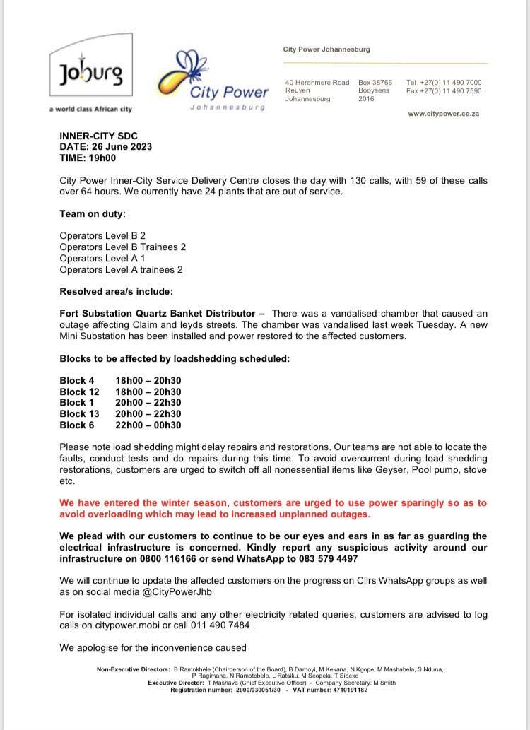 CityPowerJhb's tweet photo. Region F #InnerCitySDC
#Outageupdate 

Outage update 👇 #Fortsub ^LT https://t.co/E8aJAhYzPl
