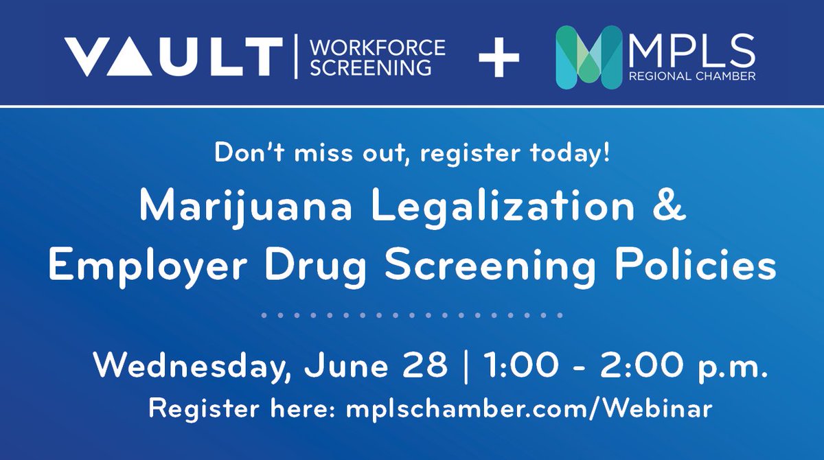 Join the <a href="/MplsChamber/">Minneapolis Regional Chamber</a> and Shawn O’Neil from @vaulthealth as he discusses how marijuana legalization in Minnesota will affect your organization, and how you will need to set your drug testing program for these new changes.

Register today! business.mplschamber.com/events/details…