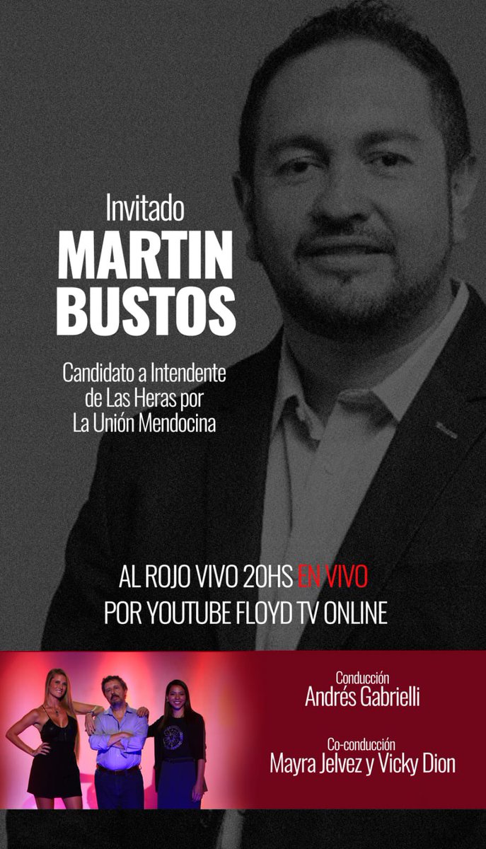 #AlRojoVivo🎥🔴 <a href="/floydtvonline/">FLOYDTVONLINE</a> 

Nos vemos hoy a las 20, en vivo por YouTube junto a <a href="/AndresGabrielli/">Andrés H. Gabrielli</a> y <a href="/mayrajelvez/">Mayra Jelvez</a> 

Nuestros invitados de hoy👇🏻 
<a href="/MartinAveiro/">Martín Aveiro</a> <a href="/LisandroNieri/">Lisandro Nieri</a> Martín Bustos

Los esperamos! 🔜 📺

youtube.com/live/6OnaekNOq…