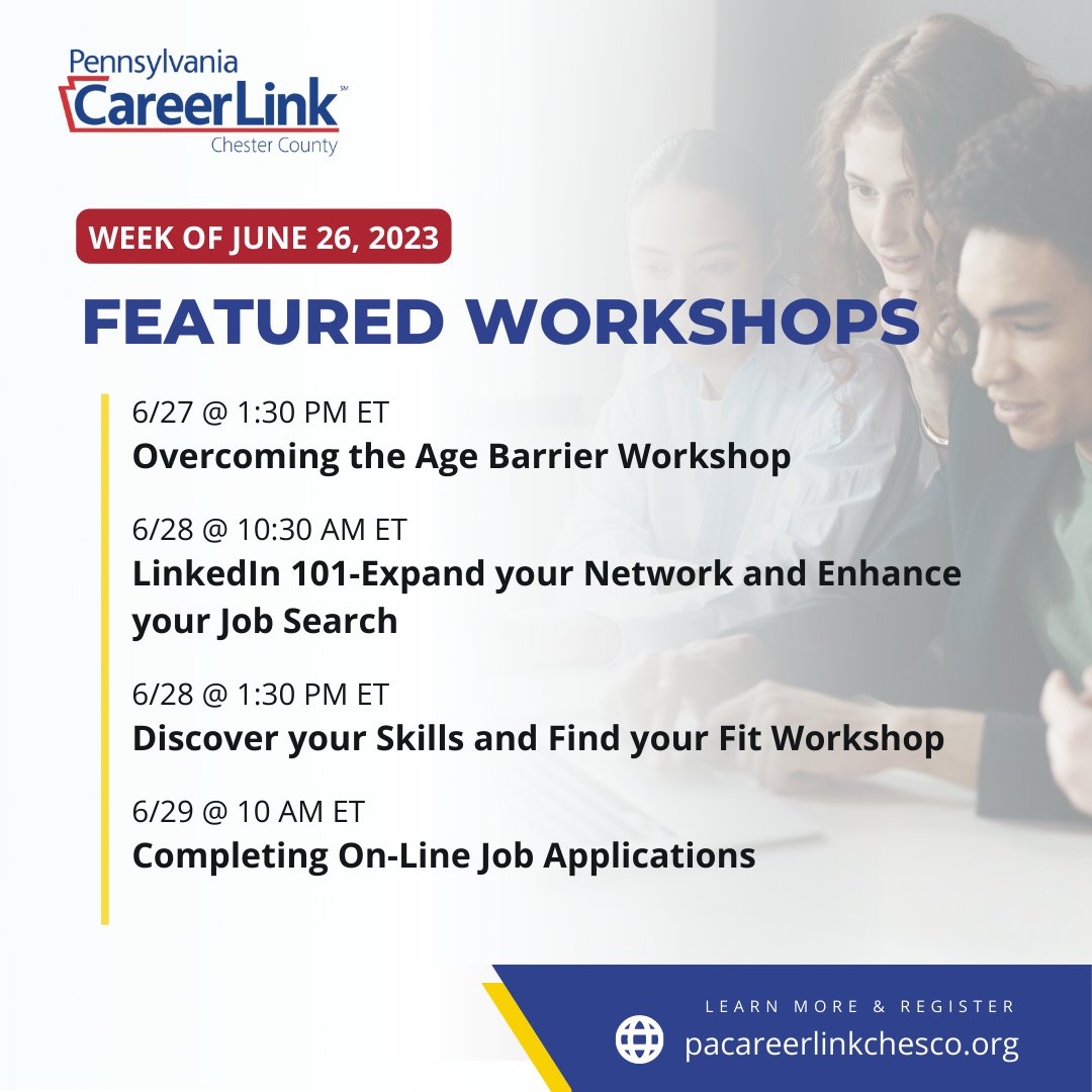 Don’t miss the incredible career workshops and events line-up this week! Whether you're searching for a job or want to learn a new skill, visit our Workshops and Events page to find a workshop that will meet your professional needs today! 

This week’s featured workshops include: