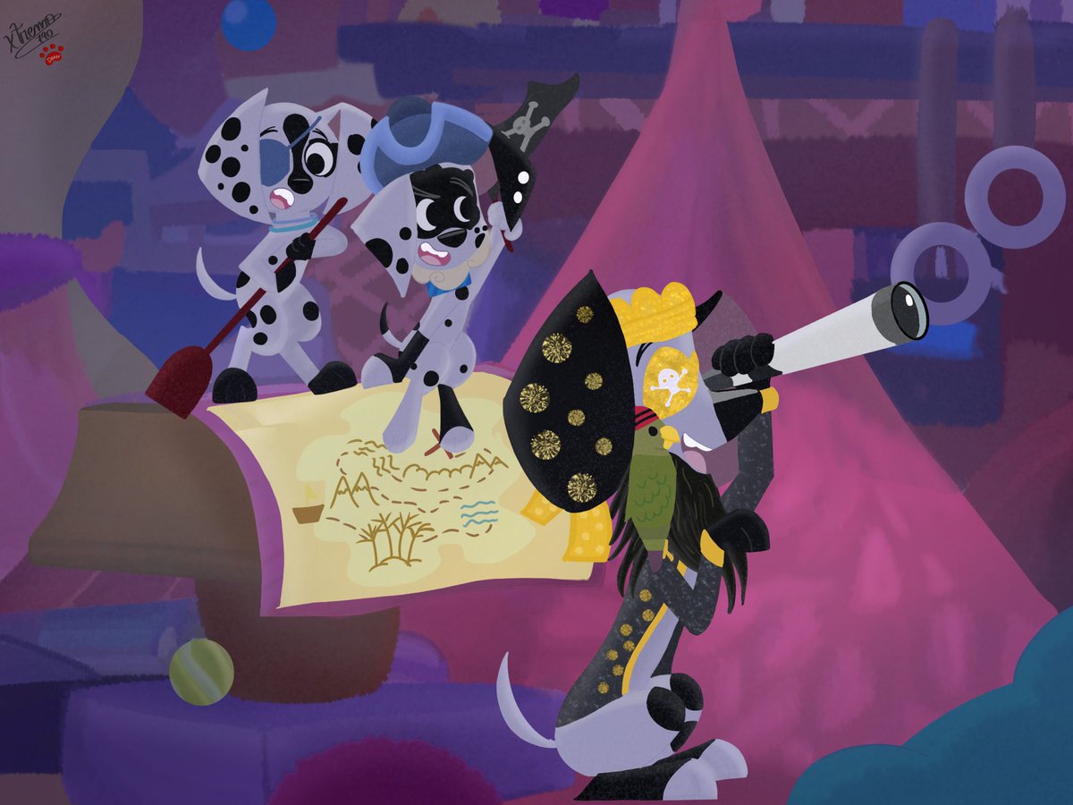 Xtremo790's tweet photo. New commission for @ChristianMJ90 
This is a moment about Christo with his little sisters Dizzy and Dee Dee, they’re playing to the pirates at night and enjoying together.
I hope you like it and thanks for supporting me
#101DalmatianStreet #Commission #oc #artwork #digitalart https://t.co/yHiEylIUiN