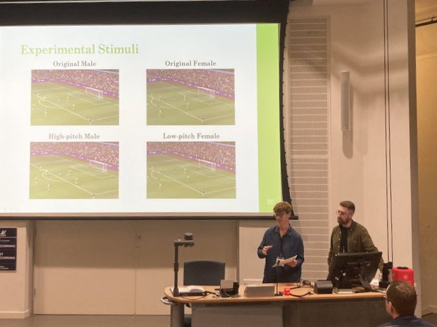 QMULLinguistics's tweet photo. Dr Matthew Hunt, Dr Louis Strange and Dr Sophie Holmes-Elliott, presenting ‘Off-Pitch? Linguistic Discrimination and Perceptions of Female Football Commentators’ at #UKLVC14 https://t.co/UXTlBt5DzT