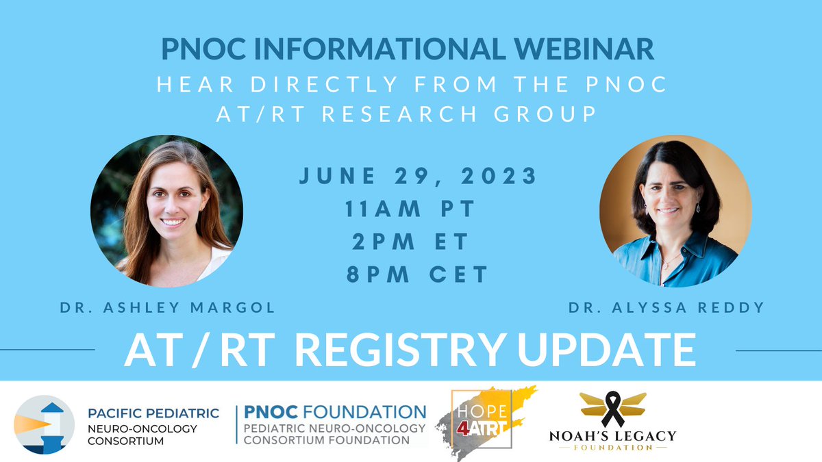 Join Dr. Ashley Margol and Dr. Alyssa Reddy on 6/29 to hear the latest  #ATRT updates and all about the opening of the <a href="/PNOC_kids/">PNOC</a> ATRT Registry opening soon. Register: us02web.zoom.us/webinar/regist…