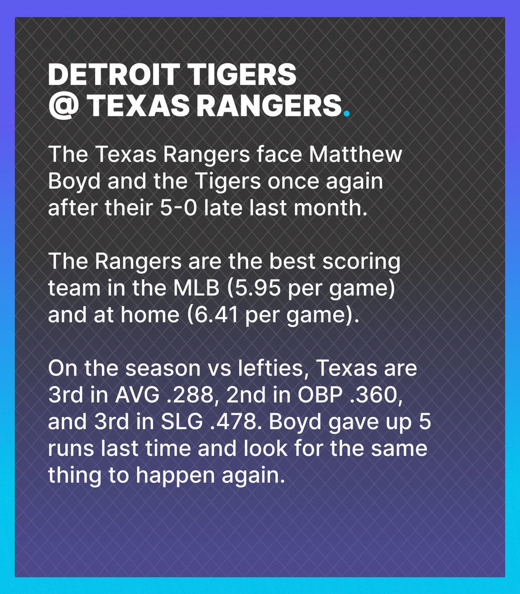 ⛏️ Pick of the Day
️
⚾️ Rangers F5 TT O2.5
📊 -140 @ DraftKings

Small slate, but like the look of this pick.

21+, gamble responsibly. #GamblingTwitter