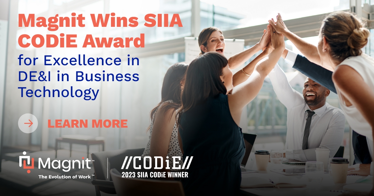 Magnit is honored to be named a winner of the <a href="/SIIA/">SIIA</a>  CODiE Award for Excellence in Diversity, Equity, Inclusion for our DE&amp;I solution. Learn more about our award-winning DE&amp;I solution here: magnitglobal.com/us/en/services… #contingentworkforce #diversityequityinclusion #WeAreMagnit