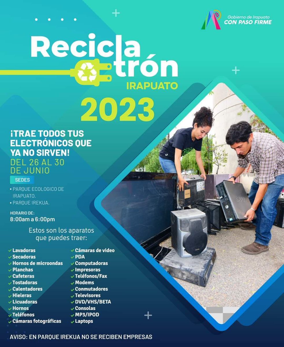 ¿Tienes objetos eléctricos que quieres desechar? 📻 Ven a la casa de las familias del 26 al 30 de junio y sigamos construyendo un mejor #MedioAmbiente con el #2doReciclatrón. ♻️🌿 ¡Te esperamos! 🏠👨‍👩‍👦‍👦