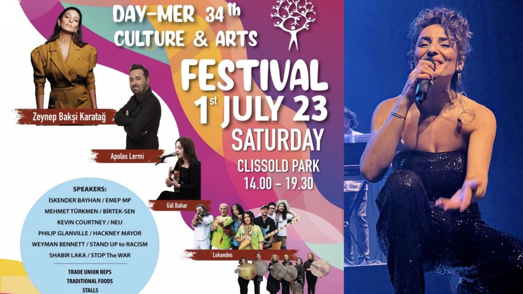 1TVINE's tweet photo. Zeynep Bakşi Karatağ headlines Day-Mer Culture &amp; Arts Festival 2023 at Clissold Park on Saturday 1 July

https://t.co/KsTnAiGg8t https://t.co/PuZZninX2V