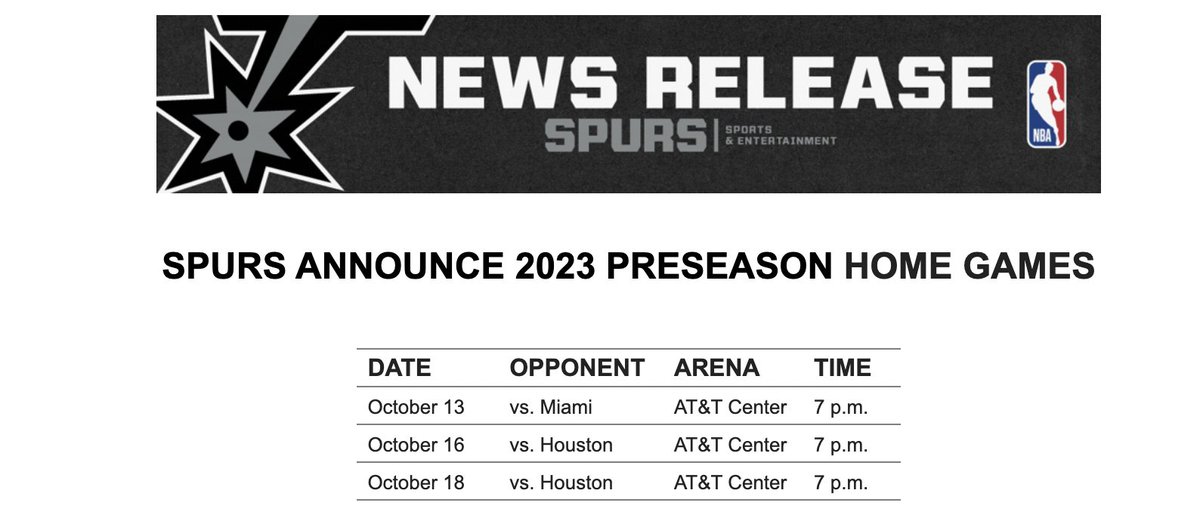 MaddySkye's tweet photo. Here's the schedule for the Spurs preseason home games. Tickets go on sale tomorrow at 10am! https://t.co/pxmv0hBigH