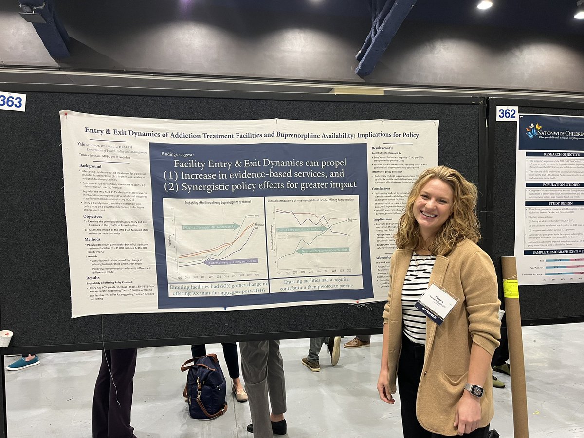 So excited to see prelim findings from @tamarabeetham dissertation on display at #ARM23 ! Key point: market dynamics among substance use treatment facilities can explain changes in buprenorphine availability.