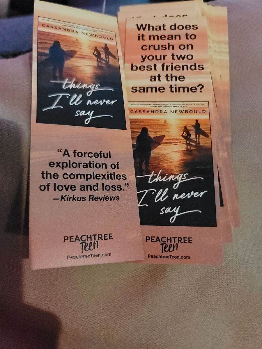 Hey, if you happened to grab a Things I'll Never Say arc at the <a href="/peachtreeteen/">Peachtree Teen</a> booth at #ALAAC23
or if you've bought a copy/requested at your library post a pic and I'll send you some awesome TINS swag including one of these awesome bookmarks!