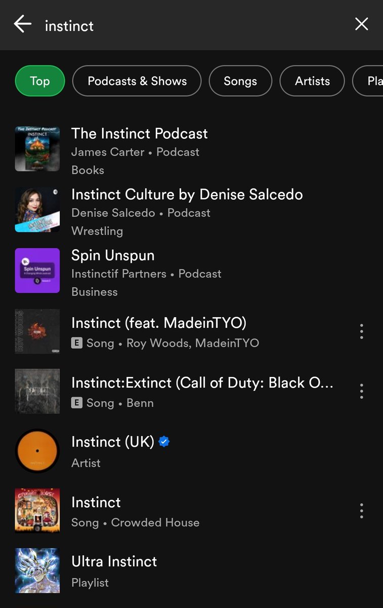 Thank you all so much for taking, The Instinct Podcast, from only locatable via a link, to the to result for just Instinct and even beating out this rival James carter

It is also now on amazon music and should be on apple over the coming hours ⏰
#booktwt
open.spotify.com/show/170FHyt1v…