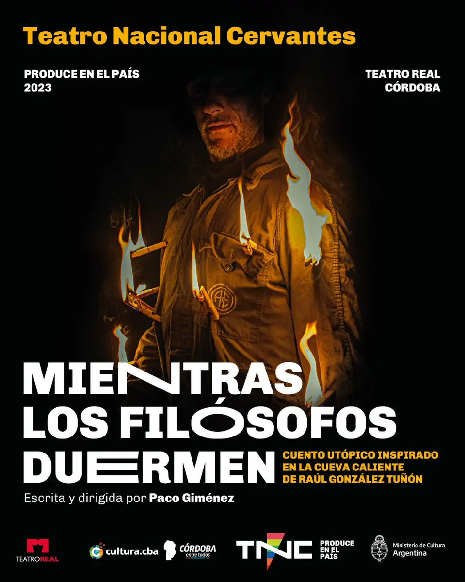 #Real2023 
Coproducción con el Teatro Nacional Cervantes
Jueves 29 – 20:30hs
Viernes 30 - 20:30hs
Sábado 1 de julio - 20:30hs
Domingo 2 de julio - 20:30hs
“Mientras los filósofos duermen”
Escrita y dirigida por Paco Giménez
70 minutos
+ de 13 años
$500. 

<a href="/AgCbaCultura/">Cultura CBA</a>