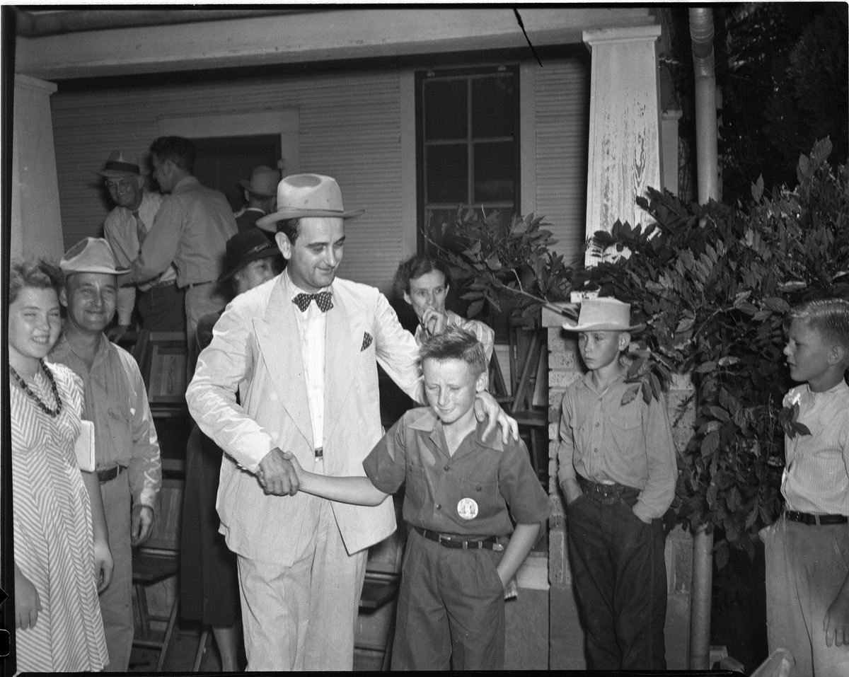 LBJLibrary's tweet image. #OnThisDay (06/28/1941): #LBJ, who was running against W. Lee O'Daniel for a #Senate position, speaks with voters on #ElectionDay in Johnson City, TX.

LBJ ended up losing the election, but would go on to narrowly win the same Senate seat vacated by O'Daniel seven years later.