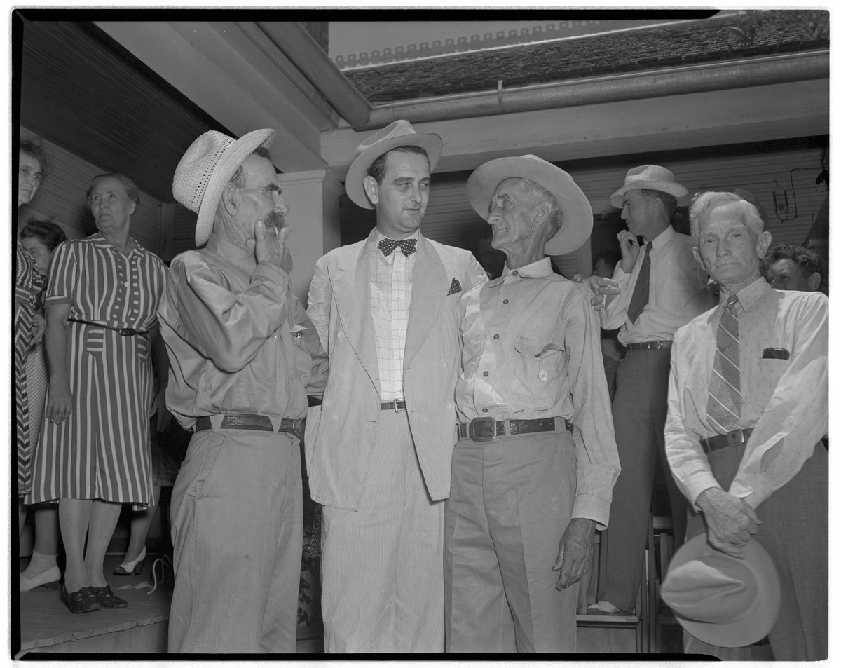 LBJLibrary's tweet image. #OnThisDay (06/28/1941): #LBJ, who was running against W. Lee O'Daniel for a #Senate position, speaks with voters on #ElectionDay in Johnson City, TX.

LBJ ended up losing the election, but would go on to narrowly win the same Senate seat vacated by O'Daniel seven years later.